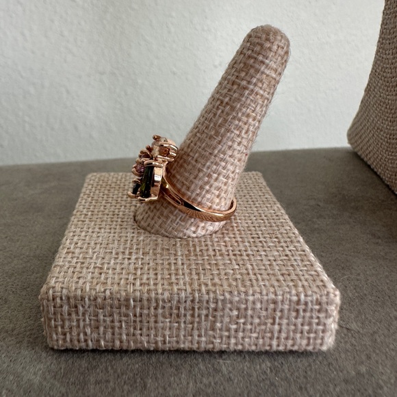 Multicolor Pendant in Plated Rose Gold Necklace & Ring Set - Picture 9 of 11